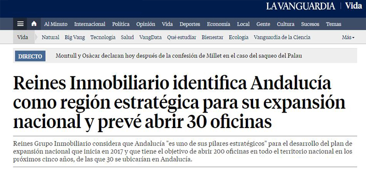 El diario La Vanguardia publica los detalles del plan de Expansión de Reines en Andalucía